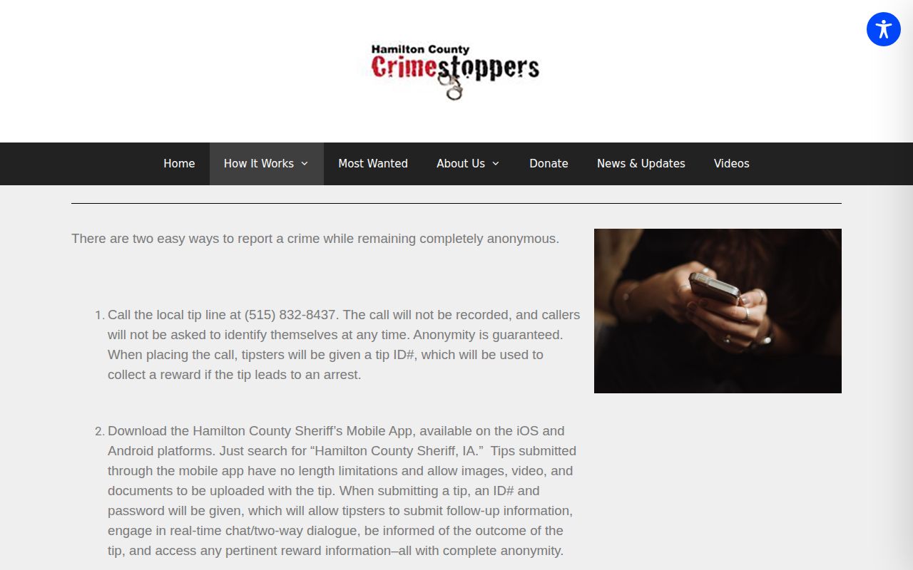 Hamilton County Crime Stoppers anonymous tip submission page