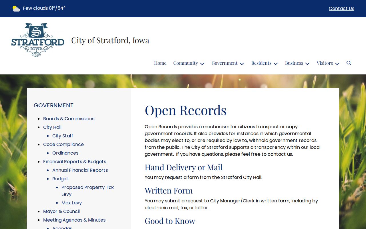 Stratford official open-records request route for Hamilton County records